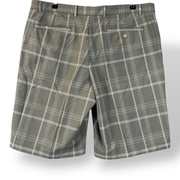 Slazenger Golf Shorts Mens Size 38 Tan Plaid Flat Front Pockets 11" Stretch - Picture 5 of 9